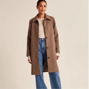 NWT Abercrombie & Fitch Wool Blend Long Coat Houndstooth
